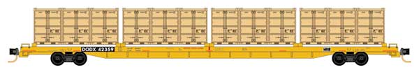Micro-Trains 89'4" Intermodal Flatcar with Container Loads 3-Pack - Ready to Run -- Department of Defense DODX 42359, 42371, 42486 (yellow, black) - 489-99301910