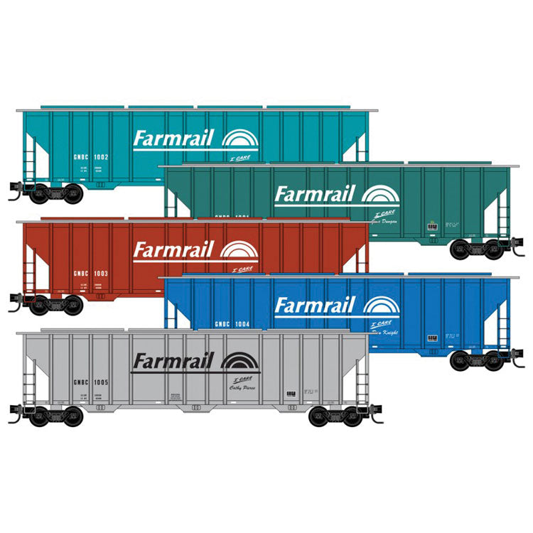 Micro-Trains Evans 100-Ton 3-Bay Covered Hopper 5-Pack - Ready to Run -- Farmrail (5 Different Colors) - 489-99302140