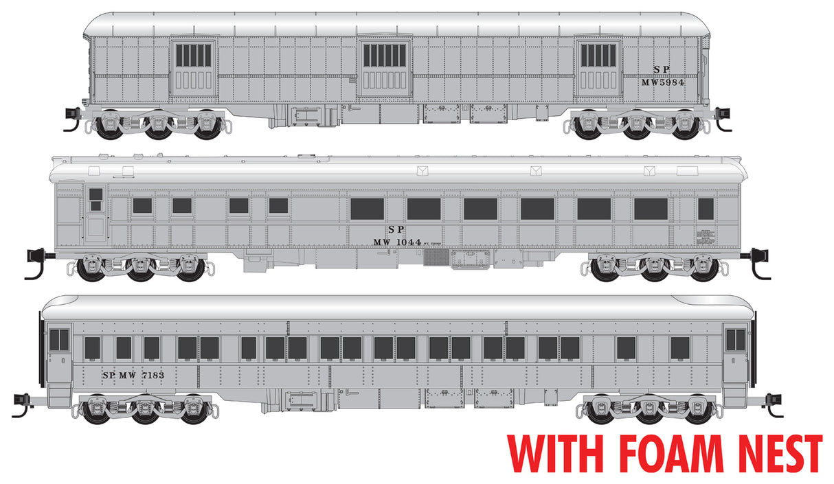 MOW Converted Sleeper, Diner, Horse/Baggage Cars - Ready to Run, Foam Nest -- Southern Pacific #5984, 1044, 7183 (light gray)
