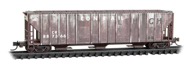 Micro-Trains 099 44 400 N Evans 100-Ton 3-Bay Covered Hopper - Ready to Run -- Conrail #887399 (Weathered, Ex-Lehigh Valley, gray/rust, graffiti Series #3)
