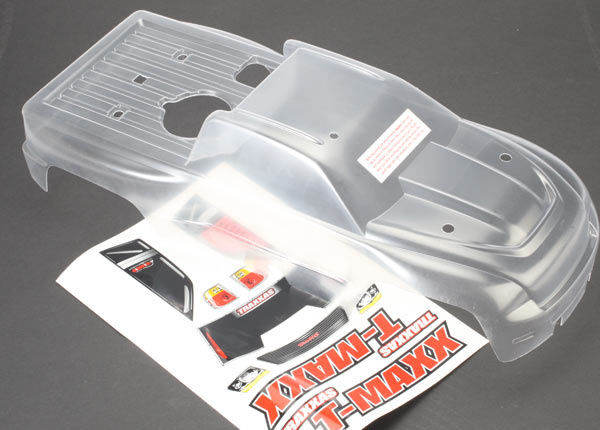 Traxxas 4921 Body , T-Maxx (long Wheelbase) (Clear , requires painting) / window , lights Decal Sheet - TRA4921