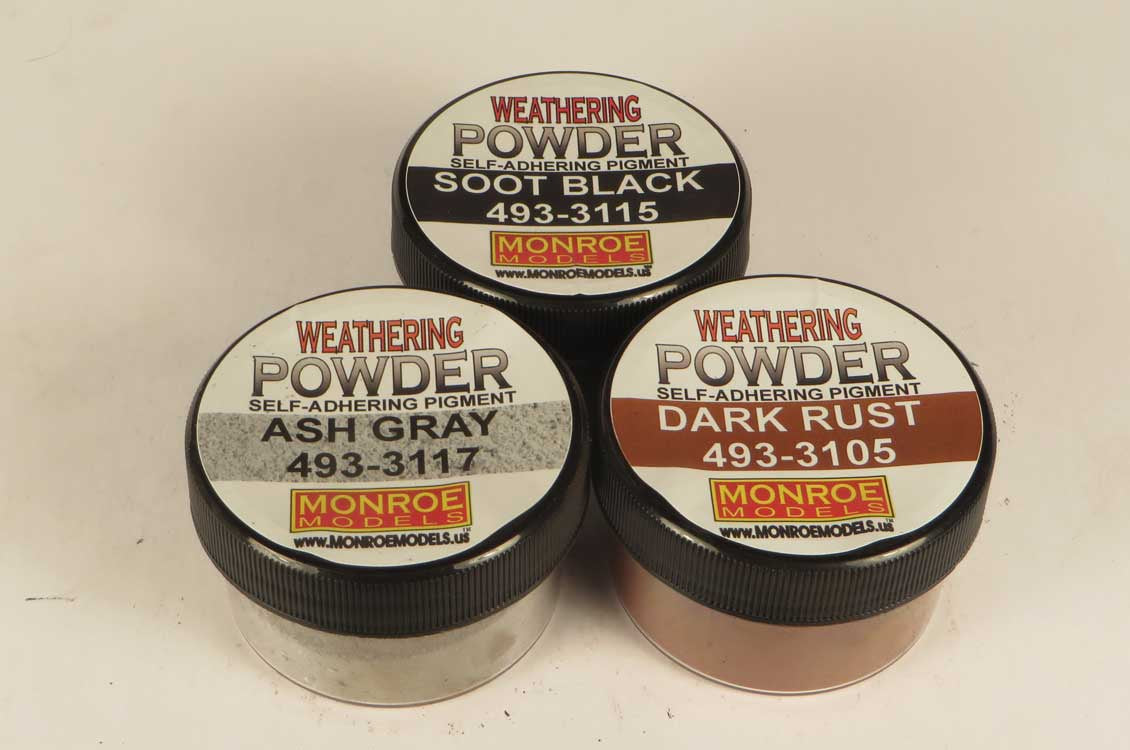 Monroe Models Grime & Rust Weathering Powder Set -- 1 Each: Soot Black, Ash Gray, Dark Rust - 493-2913