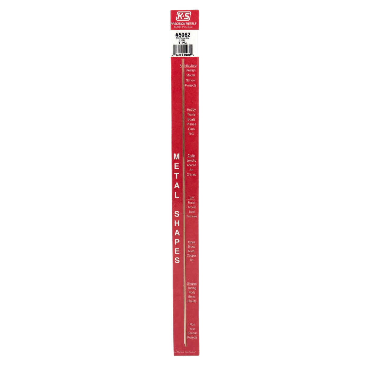 K&S Engineering 12" 30.5cm Long Copper Rod pkg(3) -- 1/16" .16cm Diameter - KNS5062