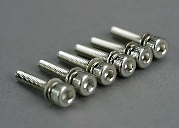 Traxxas 5142 Screws, 3x15mm cap-head machine (Hex drive) (with split and flat Washers) (6) - TRA5142