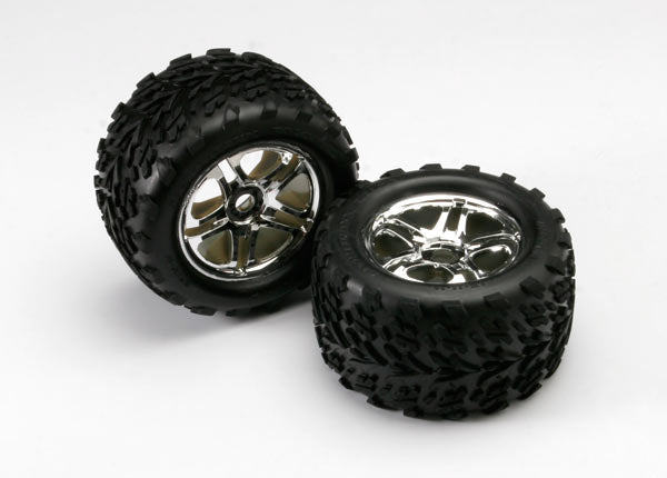 Traxxas 5174R Tires & Wheels , assembled , glued (SS (Split Spoke) chrome Wheels , Talon Tires , foam Inserts) (2) (use w / 17mm splined Wheel hubs & nuts , part #5353X) - TRA5174R