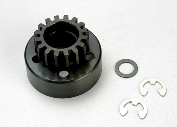 Traxxas 5215 Clutch bell (15-tooth)/5x8x0.5mm fiber washer (2)/ 5mm e-clip (requires 5x11x4mm ball bearings part #4611) (1.0 metric pitch) - TRA5215