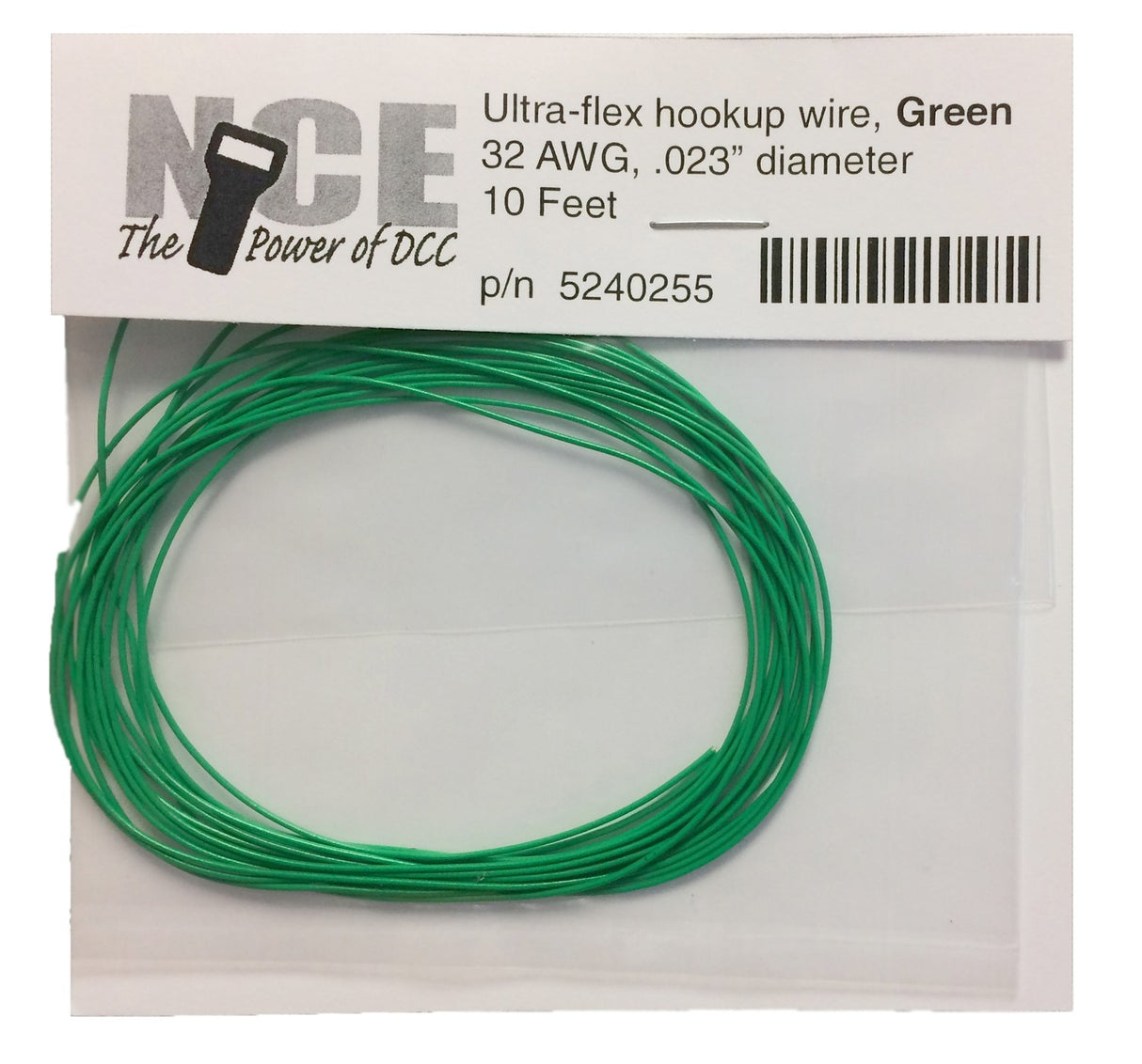 NCE Ultraflex Hook-Up 32AWG .023 Diameter Wire -- Green 10' 3.05m - NCE 5240255