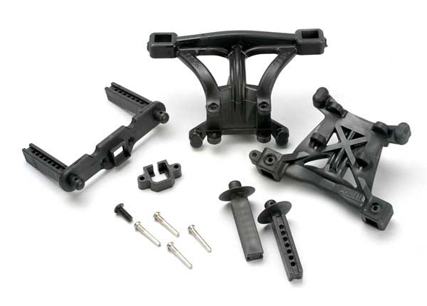 Traxxas 5314 Body Mounts, Front & Rear/ Body Mount posts, Front & Rear/ 2.5x18mm screw pins (4)/ 4x10mm BCS (1) - TRA5314