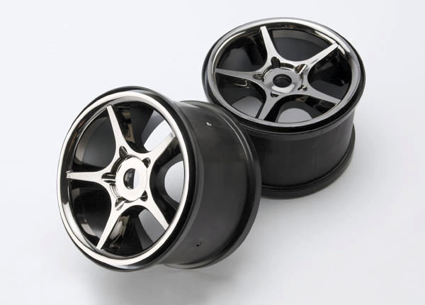 Traxxas 5372X Wheels , Gemini 3.8' (black chrome) (2) (use with 17mm splined Wheel hubs & nuts , part #5353X) - TRA5372X
