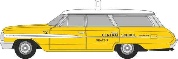 Oxford Diecast HO 1964 Ford Country Squire Station Wagon - Assembled -- Central School Bus (yellow, white)
