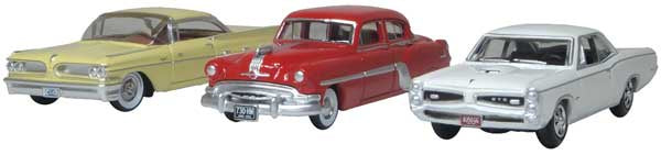 Oxford Diecast HO Pontiac 100th Anniversary Set - Assembled -- 1 Each: Rocket 88, Bonneville Coupe, GTO