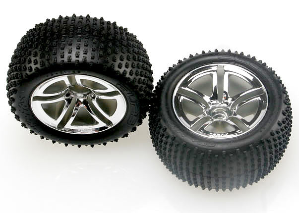 Traxxas 5572R Tires & Wheels, assembled, glued (2.8') (Twin-Spoke Wheels, Alias Tires, foam Inserts) (nitro Rear) (2) - TRA5572R