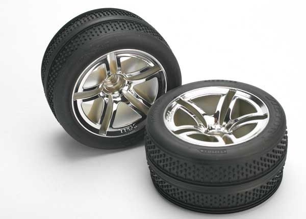 Traxxas 5575 Tires & Wheels , assembled , glued (Twin-Spoke Wheels , Victory Tires , foam Inserts) (nitro Front) (2) - TRA5575