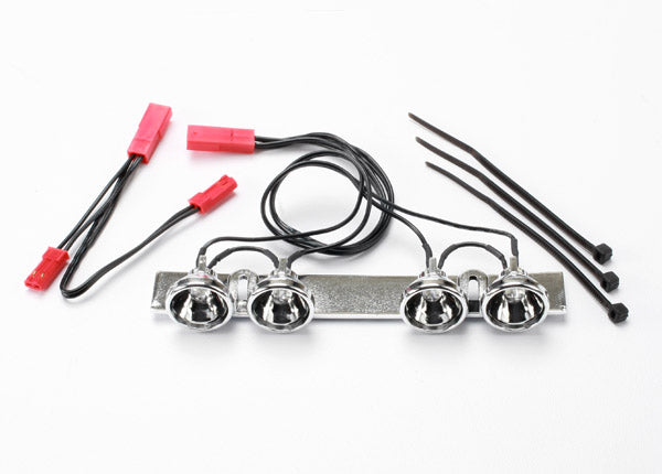 Traxxas 5684 LED light Bar (chrome) (fits Summit roll cage) / light harness (4 Clear lights) / harness adapter - TRA5684