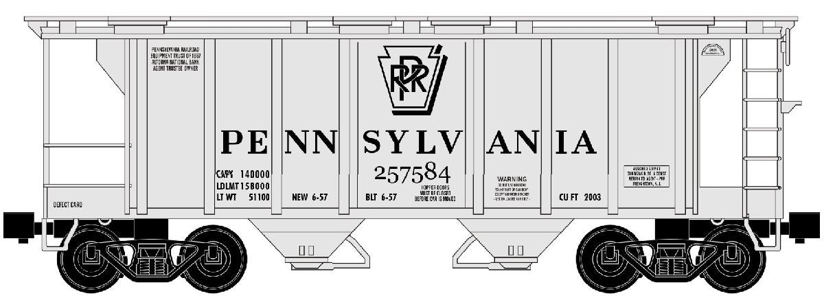 Ready Made Trains O 2 Bay Covered Hopper Pennsylvania Railroad (PRR)