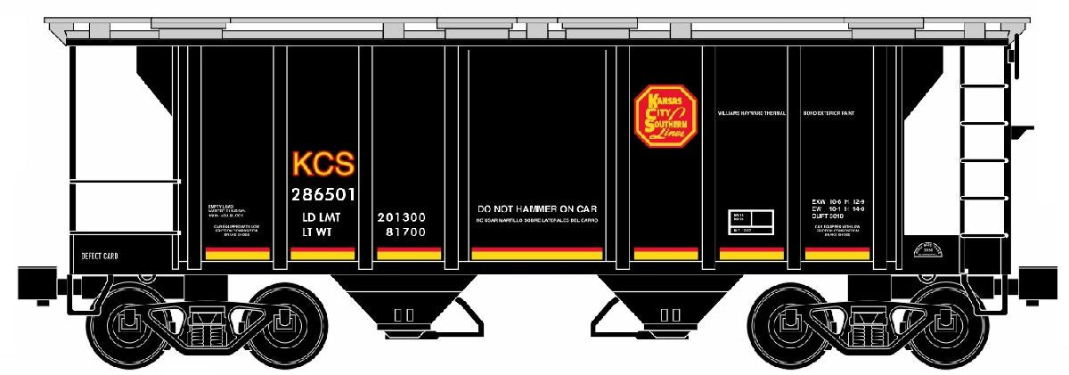 Ready Made Trains O 2 Bay Covered Hopper Kansas City Southern (KCS)