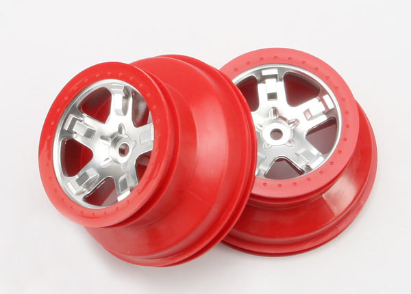 Traxxas 5872A Wheels , SCT satin chrome , - Red beadlock style , dual profile (2.2' outer , 3.0' inner) (4WD Front / Rear , 2WD Rear only) (2) - TRA5872A