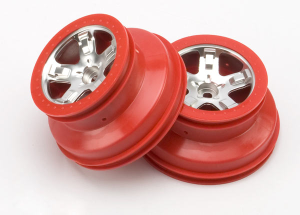 Traxxas 5874A Wheels , SCT satin chrome , - Red beadlock style , dual profile (2.2' outer , 3.0' inner) (2WD Front) (2) - TRA5874A