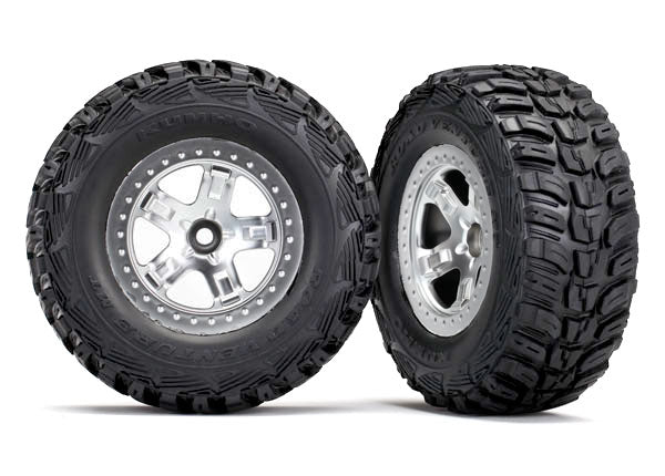 Traxxas 5881X Tires & Wheels, assembled, glued (SCT satin chrome, beadlock style Wheels, Kumho Tires, foam Inserts) (2) (2WD Front) - TRA5881X