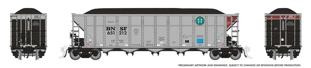 Rapido HO Autoflood III Rapid Discharge Coal Hopper 6-Pack - Ready to Run -- BNSF Railway Set #2 (silver, Boxcar Red, Circle/Cross Logo)
