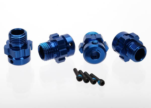 Traxxas 6469 Wheel hub , splined , 17mm , 6061-T6 aluminum (blue-anodized) (4) / screw pin , 4x13mm (with threadlock) (4) (for 6mm axles) - TRA6469