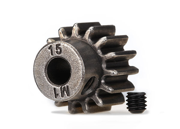 Traxxas 6487X Gear, 15-T pinion (1.0 metric pitch) (fits 5mm shaft)/ set screw (for use only with steel spur gears) - TRA6487X