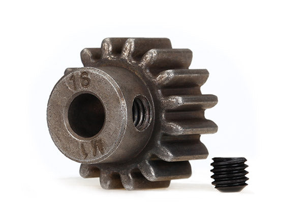 Traxxas 6489X Gear , 16-T pinion (1.0 metric pitch) (fits 5mm shaft) / set screw (compatible with steel spur gears) - TRA6489X