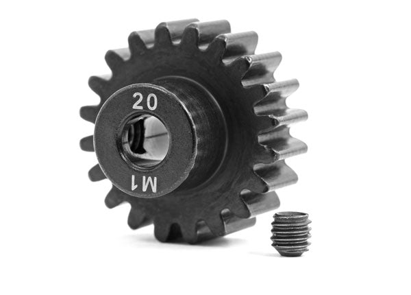 Traxxas 6494R Gear, 20-T pinion (machined, hardened steel) (1.0 metric pitch) (fits 5mm shaft)/ set screw