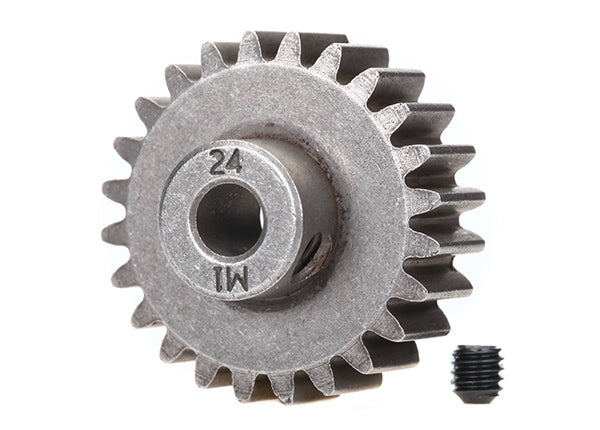Traxxas 6496X Gear, 24-T pinion (1.0 metric pitch) (fits 5mm shaft)/ set screw (for use only with steel spur gears) - TRA6496X