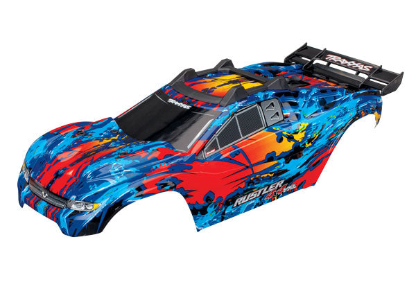 Traxxas 6717R Body, Rustler 4X4 VXL, - Red/ window, grille, lights Decal Sheet (assembled with Front & Rear Body Mounts and Rear Body support for clipless Mounting) - TRA6717R