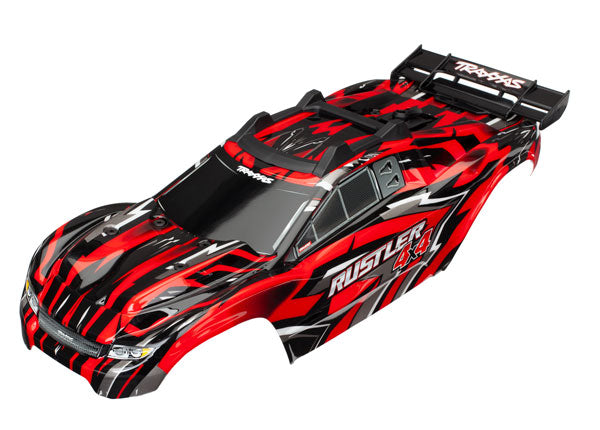 Traxxas 6718 Body, Rustler 4X4, - Red/ window, grille, lights Decal Sheet (assembled with Front & Rear Body Mounts and Rear Body support for clipless Mounting) - TRA6718