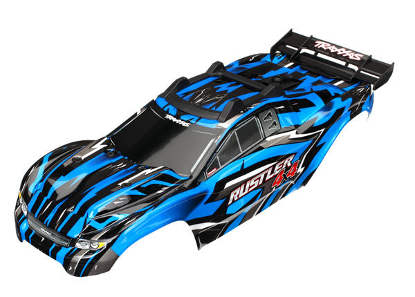 Traxxas 6718X Body , Rustler 4X4 , - Blue / window , grille , lights Decal Sheet (assembled with Front & Rear Body Mounts and Rear Body support for clipless Mounting) - TRA6718X