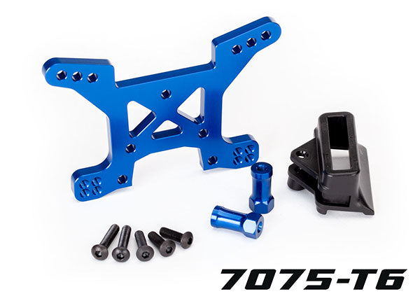 Traxxas 6739X Shock tower , Front , 7075-T6 aluminum (blue-anodized) (1) / Body Mount bracket (1) - TRA6739X