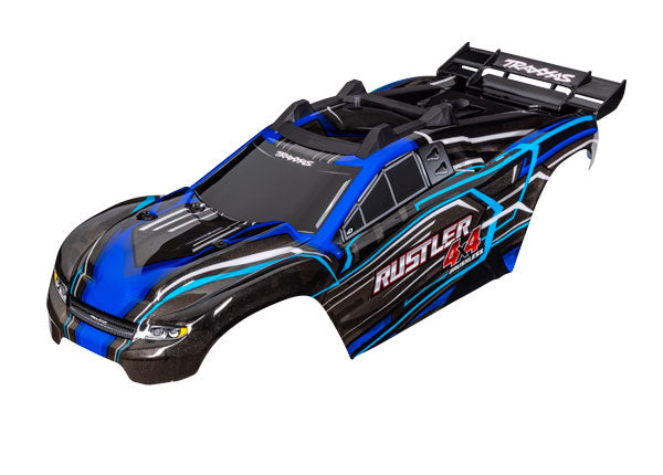 Traxxas 6740-BLUE Body, Rustler 4X4, - Blue (painted, decals applied) (assembled with Front & Rear Body Mounts and Rear Body support for clipless Mounting)