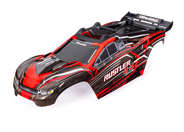 Traxxas 6740-RED Body, Rustler 4X4, - Red (painted, decals applied) (assembled with Front & Rear Body Mounts and Rear Body support for clipless Mounting)