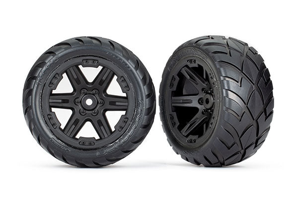 Traxxas 6768 Tires & Wheels, assembled, glued (2.8") (RXT black Wheels, Anaconda Tires, foam Inserts) (2WD electric Rear) (2) (TSM Rated) - TRA6768