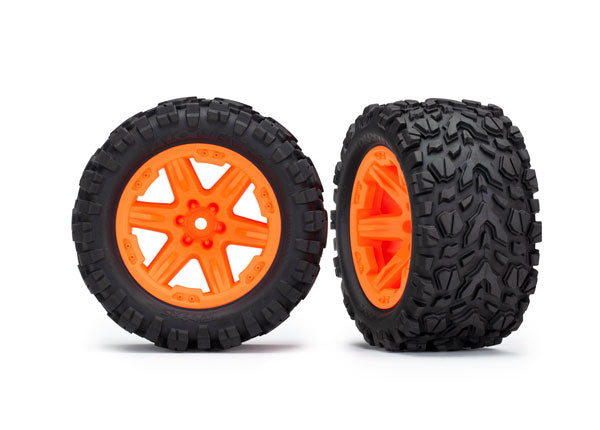 Traxxas 6773A Tires & Wheels, assembled, glued (2.8') (RXT orange Wheels, Talon Extreme Tires, foam Inserts) (4WD electric Front/Rear, 2WD electric Front only) (2) (TSM Rated) - TRA6773A