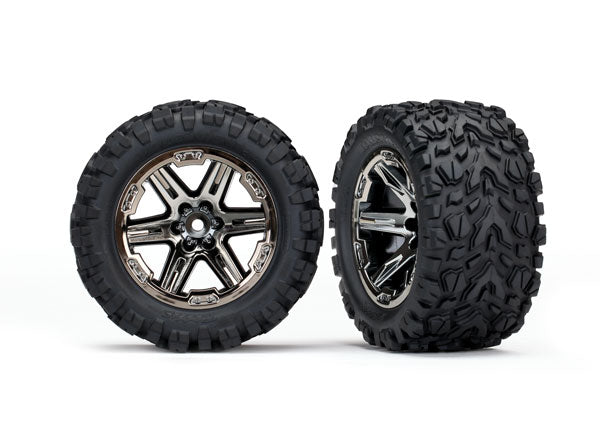 Traxxas 6774X Tires & Wheels, assembled, glued (2.8') (RXT black chrome Wheels, Talon Extreme Tires, foam Inserts) (2WD electric Rear) (2) (TSM Rated) - TRA6774X
