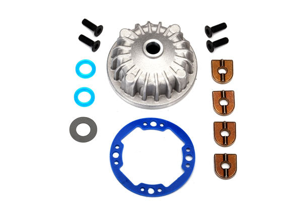 Traxxas 6781 Housing , center Differential (aluminum) / x-ring gaskets (2) / ring gear gasket / Bushings (2) / 5x10x0.5mm PTFE-coated Washers (2) / 2.5x8 CCS (4) - TRA6781