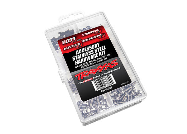Traxxas 6787X Hardware kit, stainless steel, Hoss 4X4 VXL/Slash 4X4/Stampede 4X4/Rustler 4X4 (contains all stainless steel Hardware used on Hoss 4X4 VXL, Slash 4X4, Stampede 4X4, or Rustler 4X4)