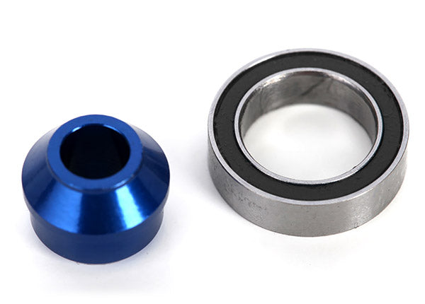 Traxxas 6893X Bearing adapter, 6160-T6 aluminum (blue-anodized) (1)/10x15x4mm ball bearing (blue rubber sealed) (1) (for slipper shaft) - TRA6893X