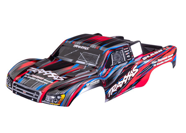 Traxxas 6932-RED Body, Slash 4X4, - Red (painted, decals applied) (assembled with Front & Rear Body Mount Latches for clipless Mounting)