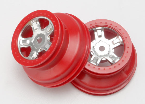 Traxxas 7072A Wheels, SCT satin chrome, - Red beadlock style, dual profile (1.8' inner, 1.4' outer) (2) - TRA7072A