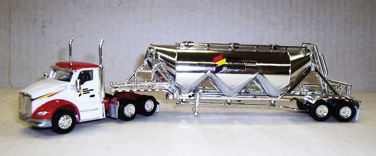 Trucks n stuff Kenworth T680 Day Cab Tractor w/Pneumatic Bulk Trailer - Assembled -- Vernon Transportation (white, red, yellow, chrome) - 734-SPEC036