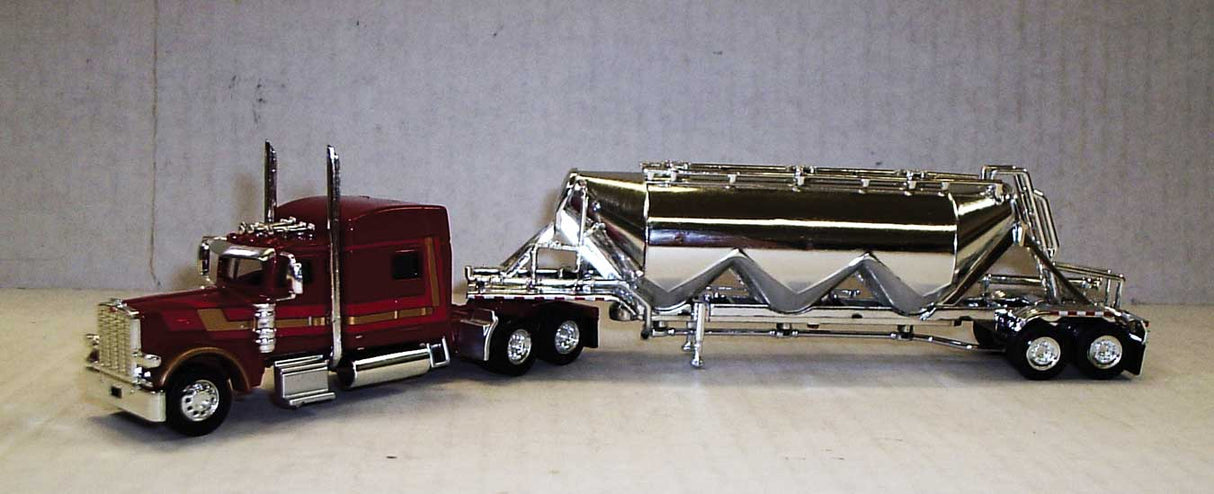 Trucks n stuff Peterbilt 389 Sleeper Cab Tractor w/Pneumatic Bulk Trailer - Assembled -- Red, Gold, Chrome - 734-SPEC038