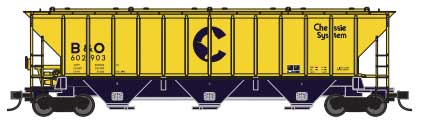 Pullman-Standard PS2-CD 4427 High-Side Covered Hopper - Ready to Run -- Chessie System 6 (yellow, blue)