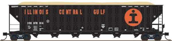Trainworx N Greenville 7000-Cubic Foot Wood Chip Hopper - Ready to Run -- Illinois Central Gulf #870139 (black, orange, white)