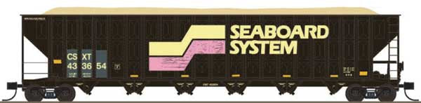 Trainworx N Greenville 7000-Cubic Foot Wood Chip Hopper - Ready to Run -- Seaboard System CSXT #433654 (Patched, black, yellow, red)
