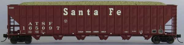 Trainworx N-Scale Greenville 7000-Cubic Foot Wood Chip Hopper - Ready to Run -- Santa Fe #3 (Boxcar Red, white, Large Roadname)