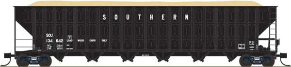 Trainworx N Greenville 7000-Cubic Foot Wood Chip Hopper - Ready to Run -- Southern Railway #134550 (black, white, no conspicuity striping)